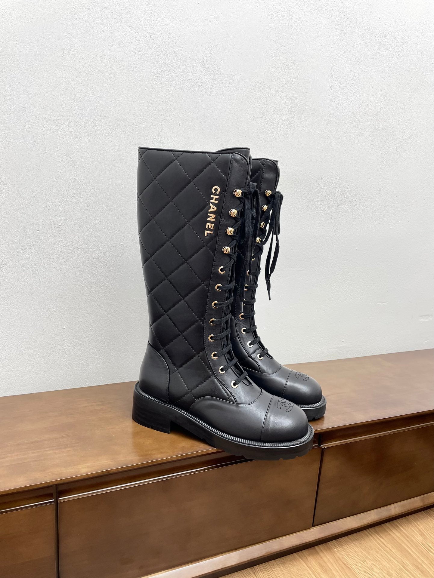 CC High Boots Black Quilted Cowhide