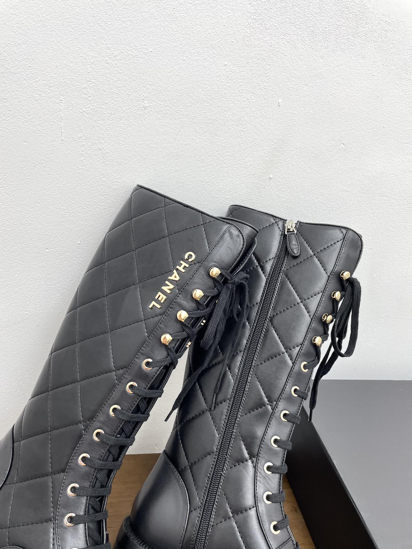 CC High Boots Black Quilted Cowhide