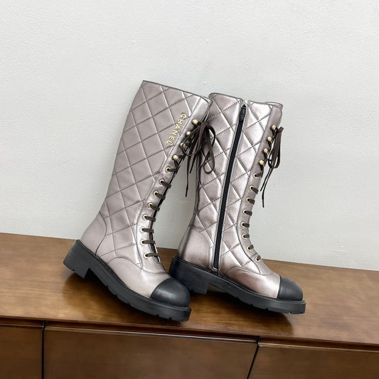 CC High Boots Silver Quilted Cowhide