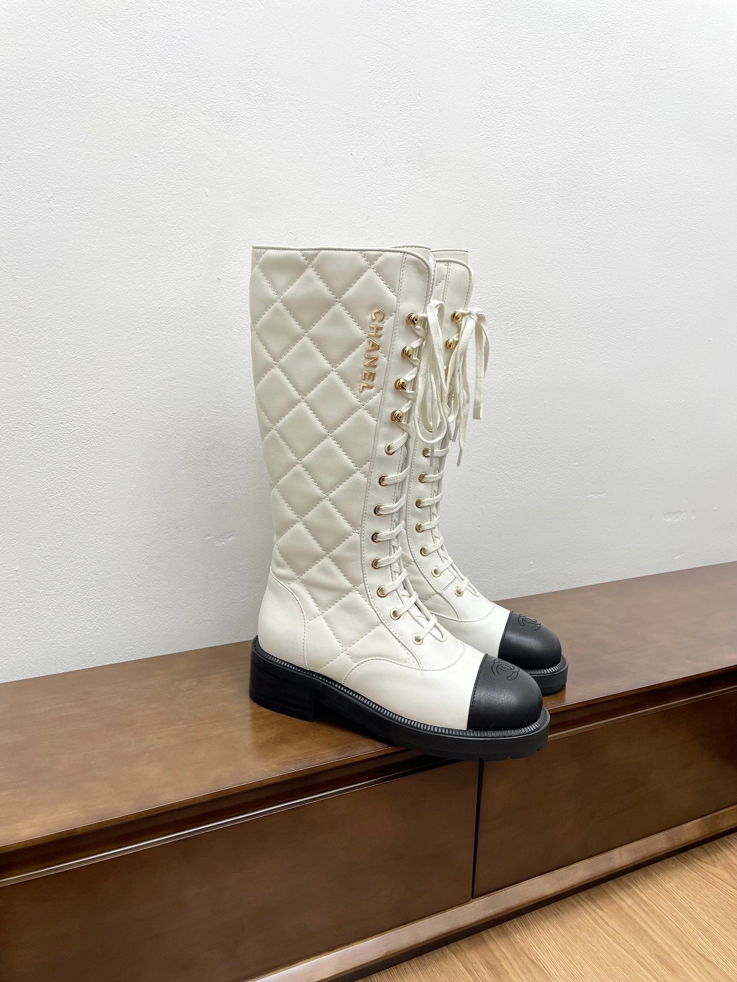 CC High Boots White Quilted Cowhide