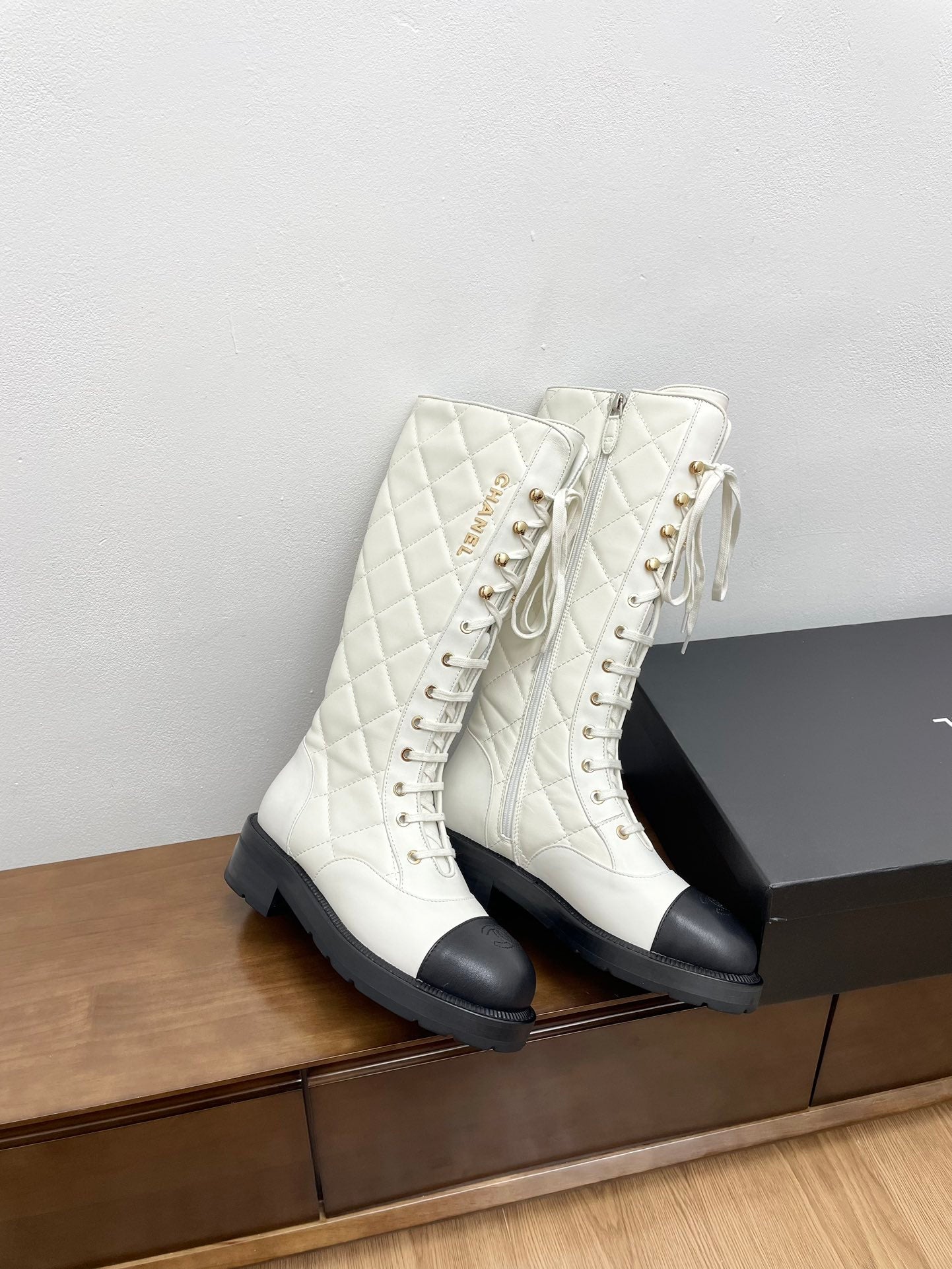 CC High Boots White Quilted Cowhide