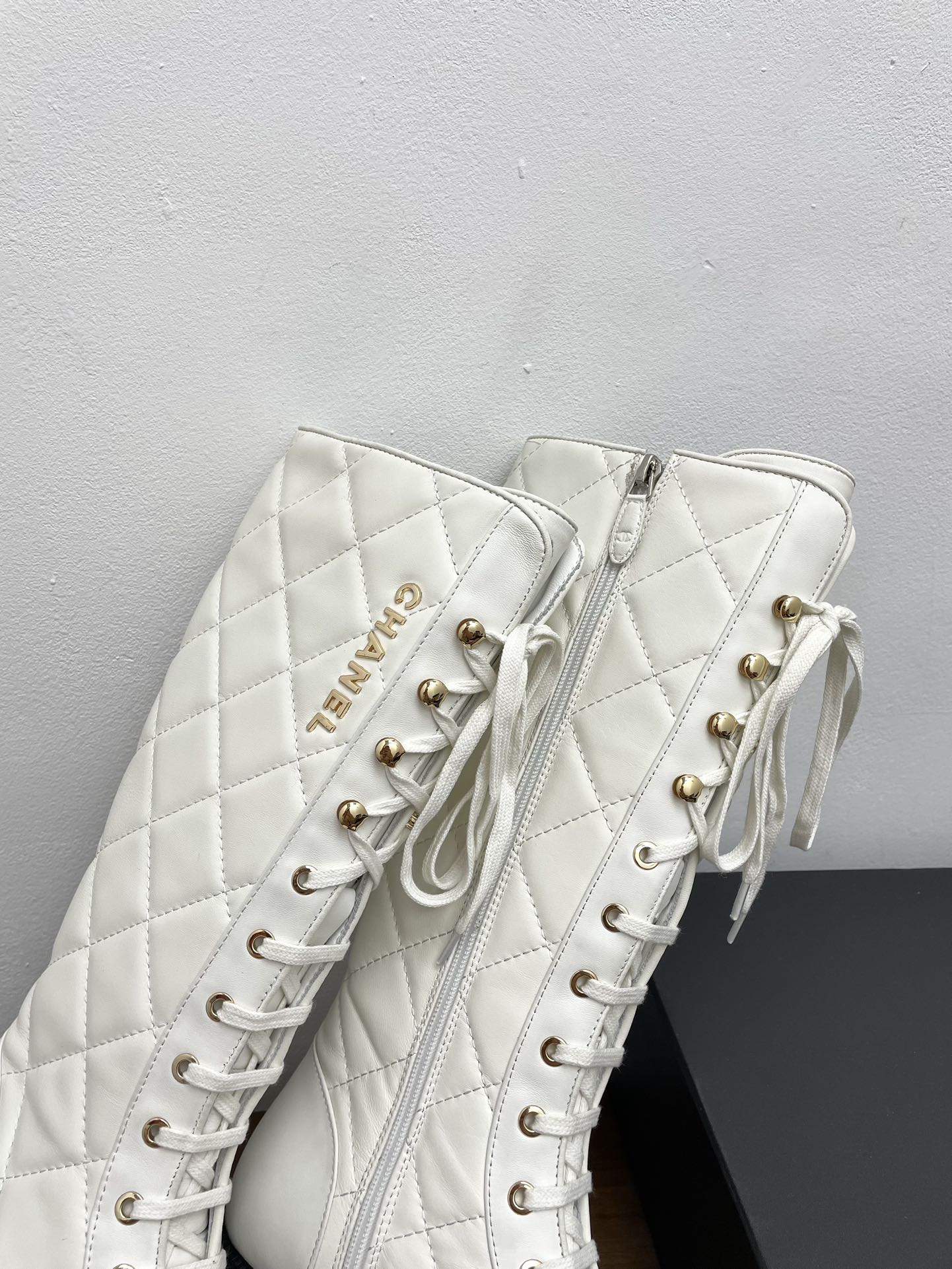 CC High Boots White Quilted Cowhide