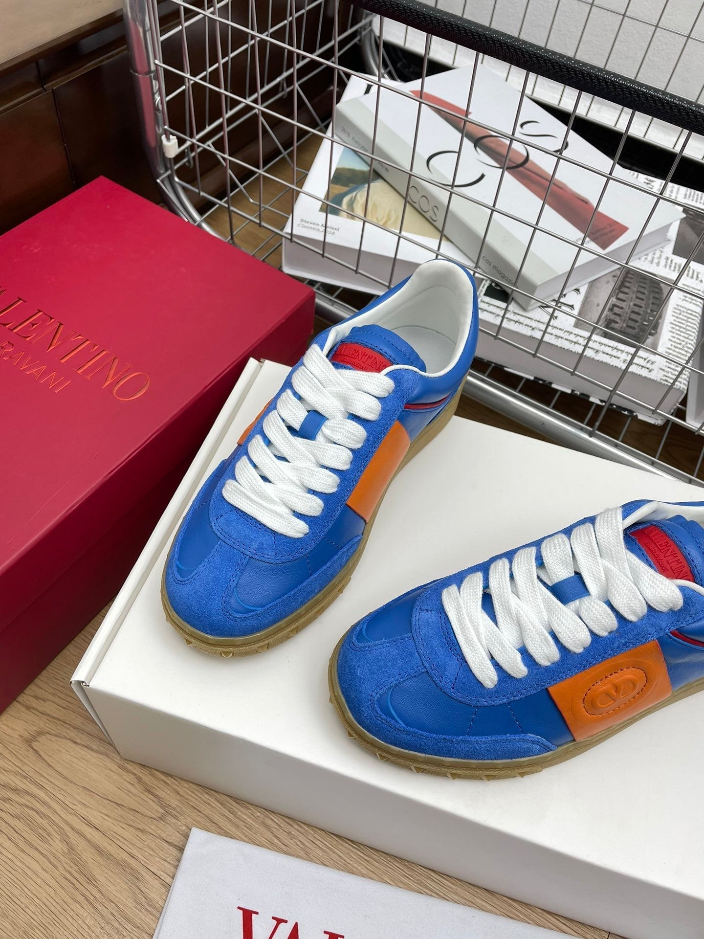 Upvillage Trainer 30mm In Dark Blue Mix Orange Laminated Calfskin With Suede 990145