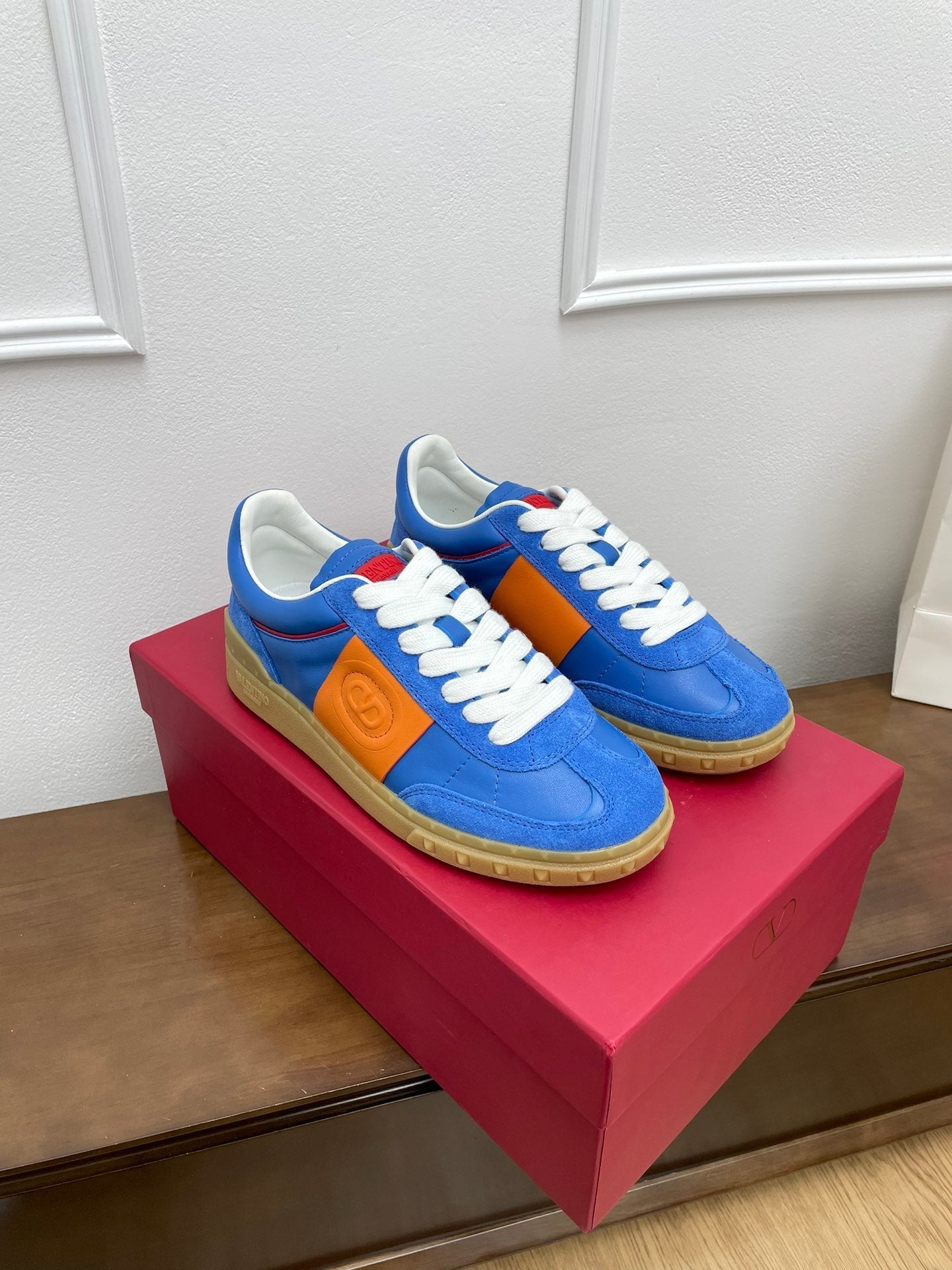 Upvillage Trainer 30mm In Dark Blue Mix Orange Laminated Calfskin With Suede 990145