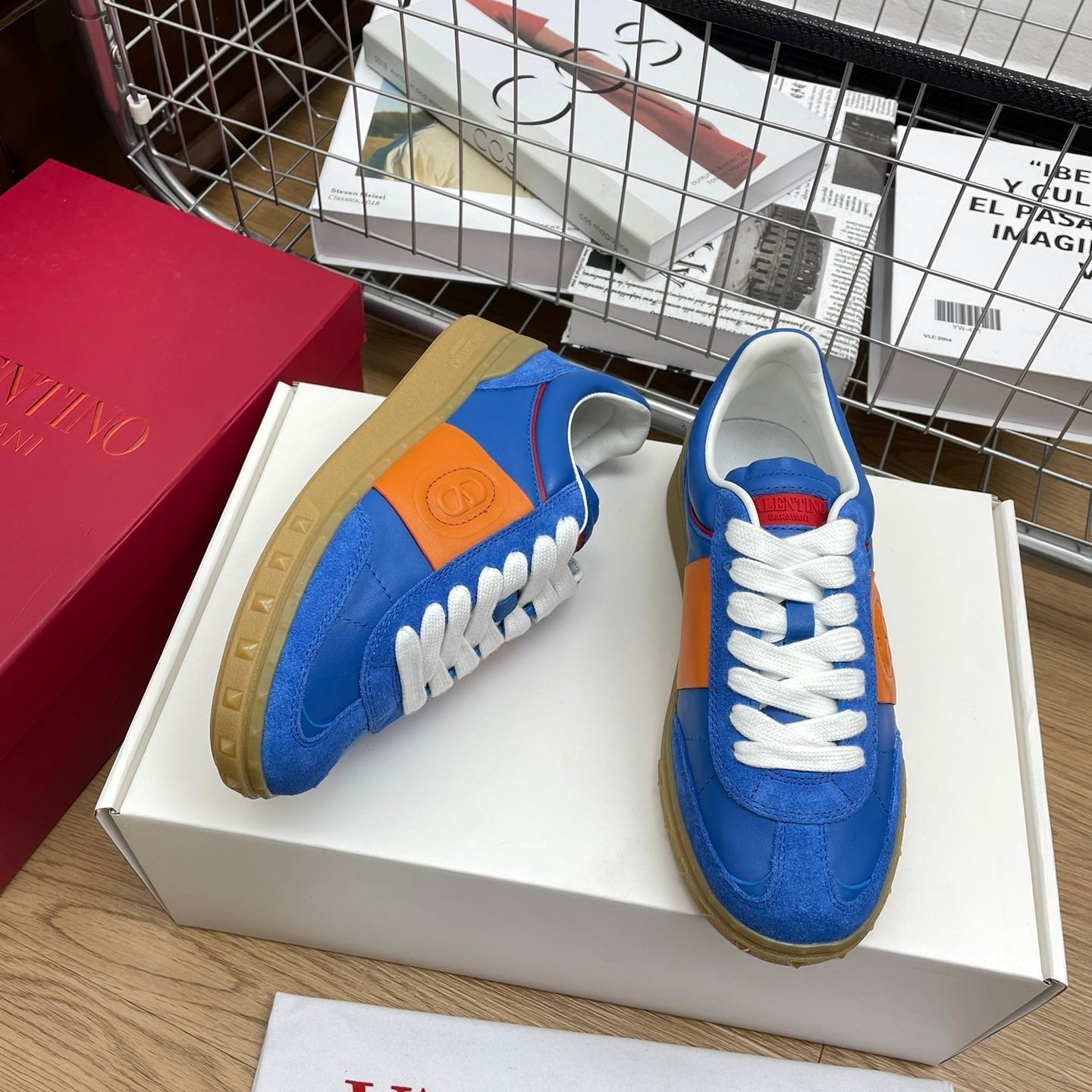 Upvillage Trainer 30mm In Dark Blue Mix Orange Laminated Calfskin With Suede 990145