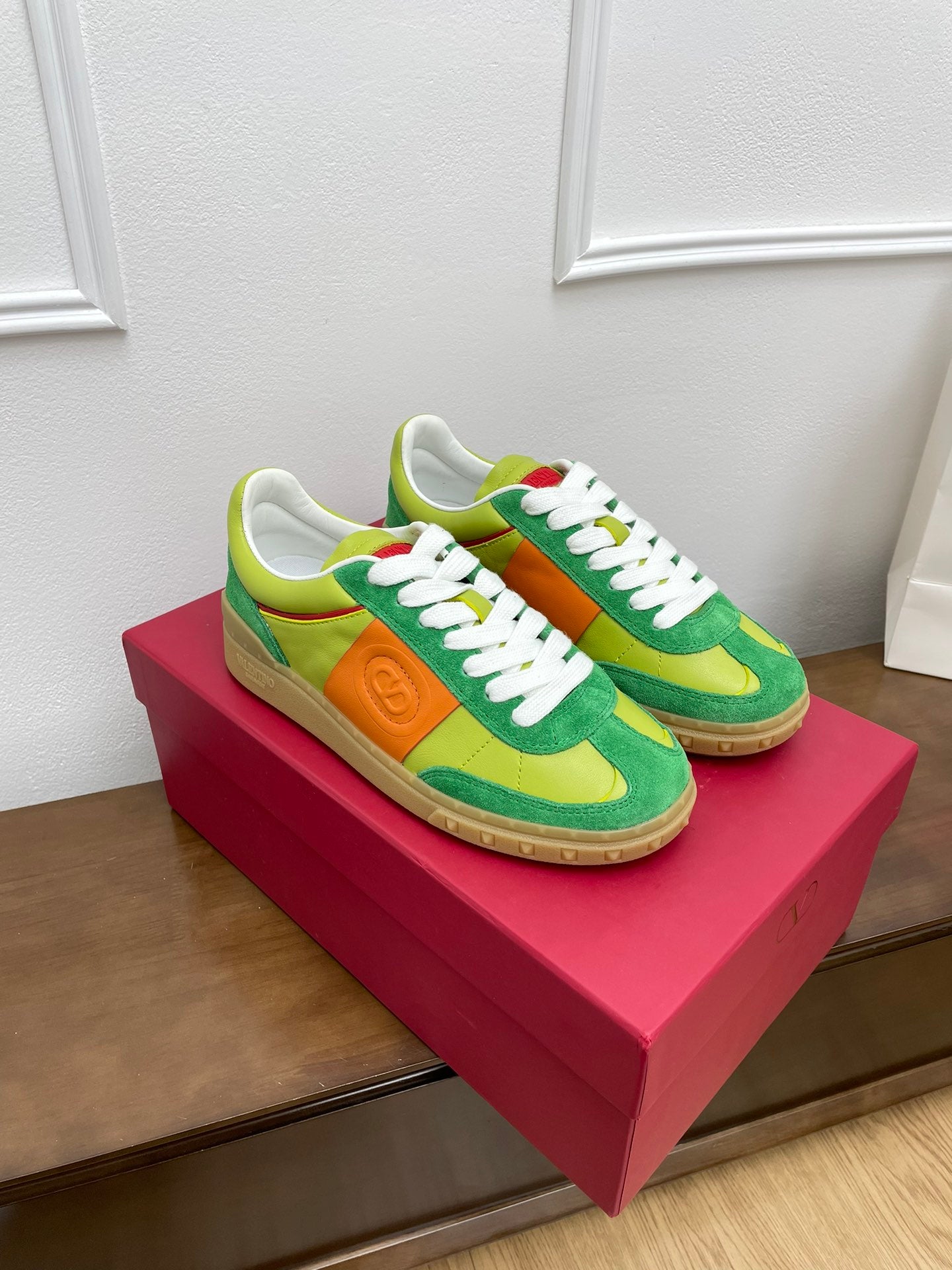 Upvillage Trainer 30mm In Lime Green Mix Emerald Laminated Calfskin With Suede 990147