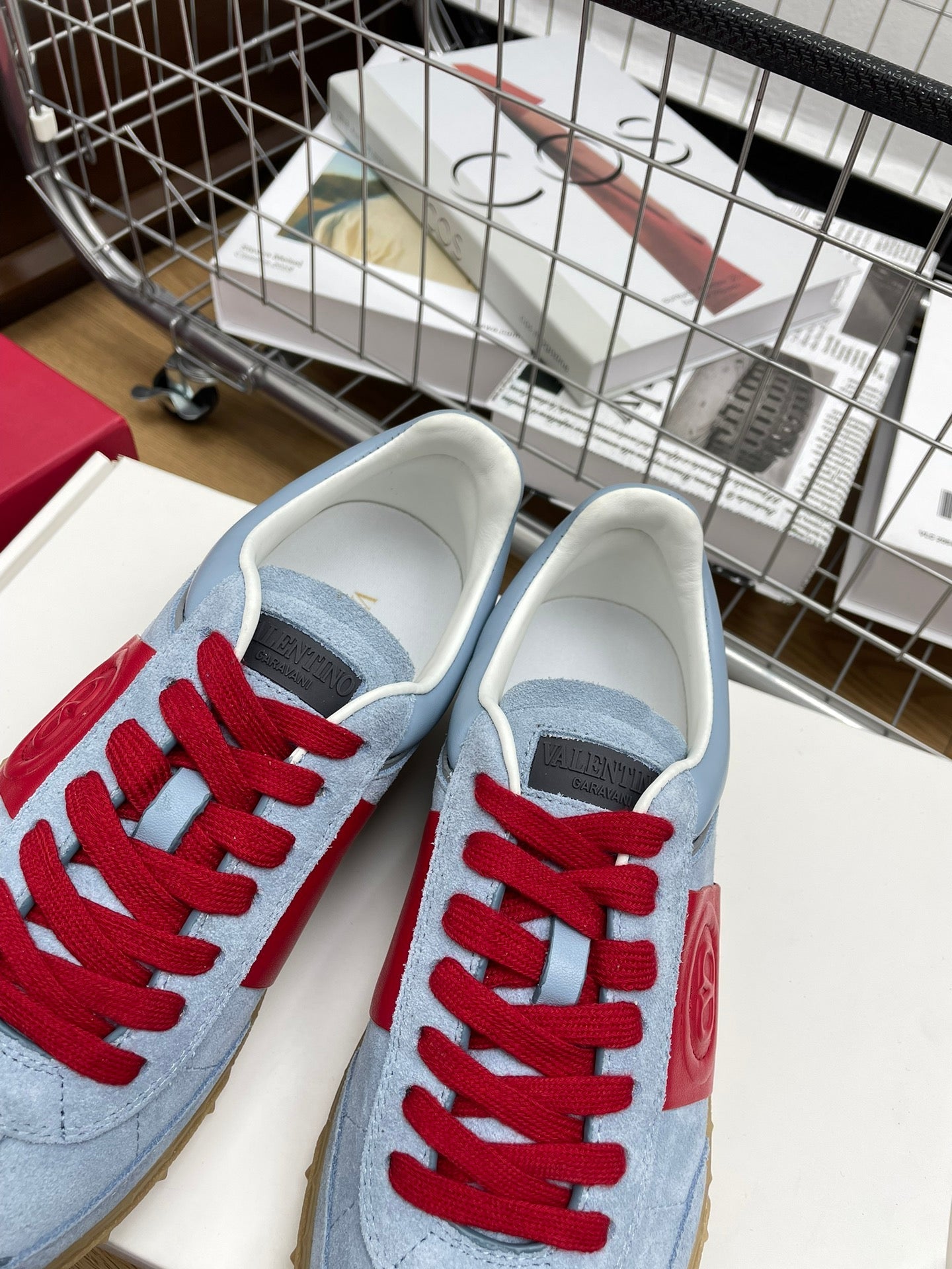 Upvillage Trainer 30mm In Blue Grey Mix Red Suede With Laminated Calfskin 990149