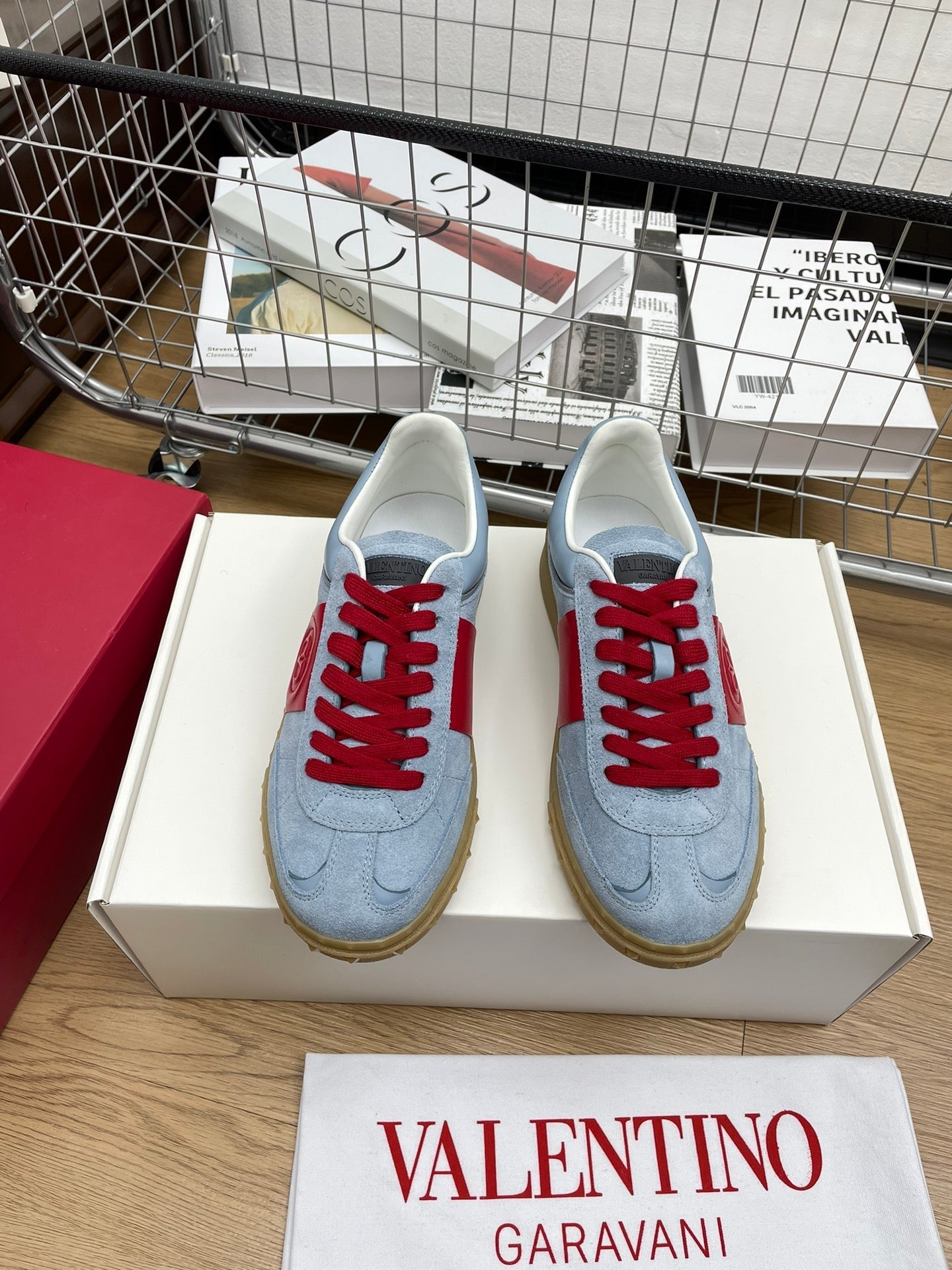 Upvillage Trainer 30mm In Blue Grey Mix Red Suede With Laminated Calfskin 990149