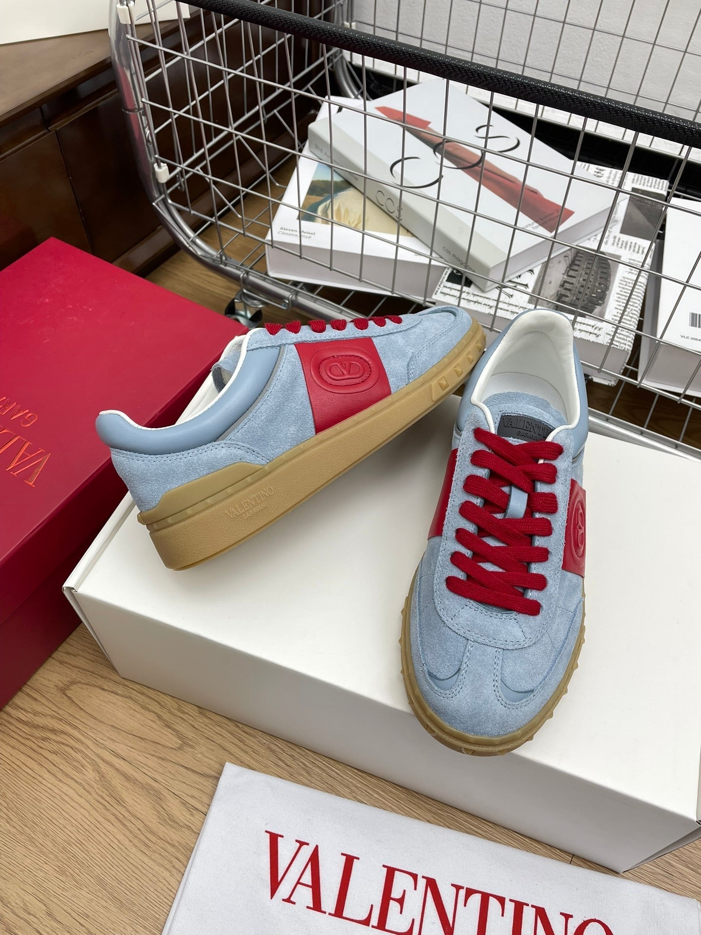 Upvillage Trainer 30mm In Blue Grey Mix Red Suede With Laminated Calfskin 990149