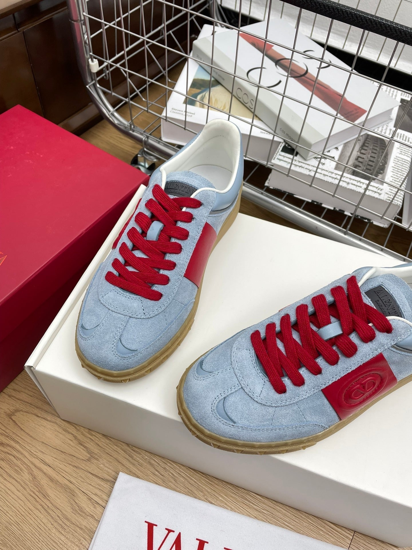 Upvillage Trainer 30mm In Blue Grey Mix Red Suede With Laminated Calfskin 990149