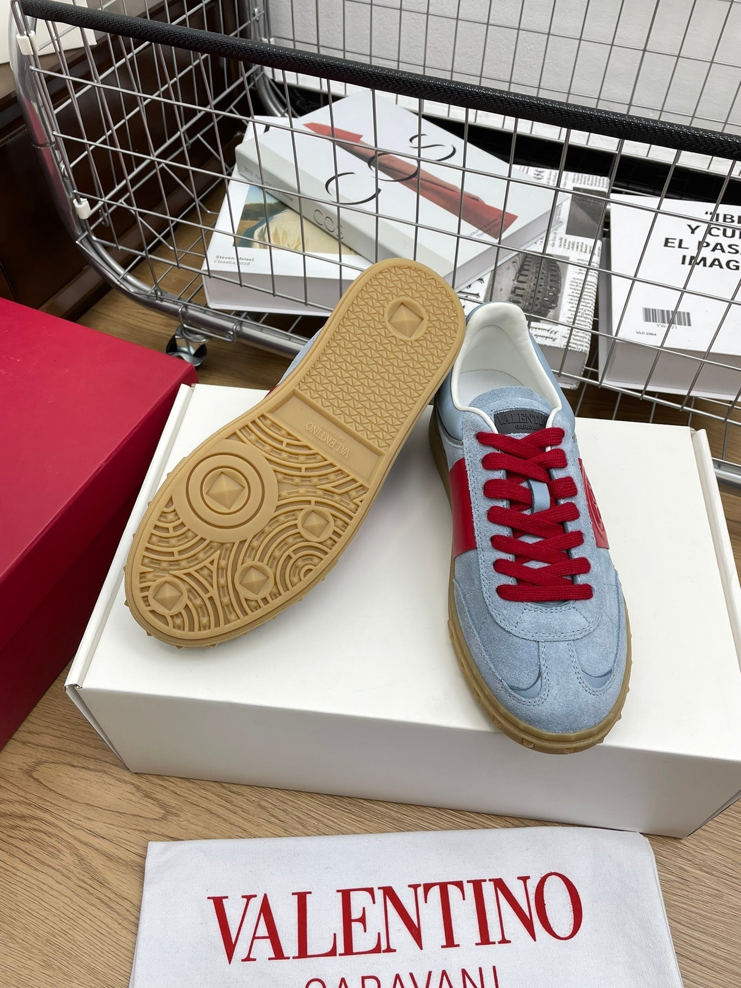 Upvillage Trainer 30mm In Blue Grey Mix Red Suede With Laminated Calfskin 990149