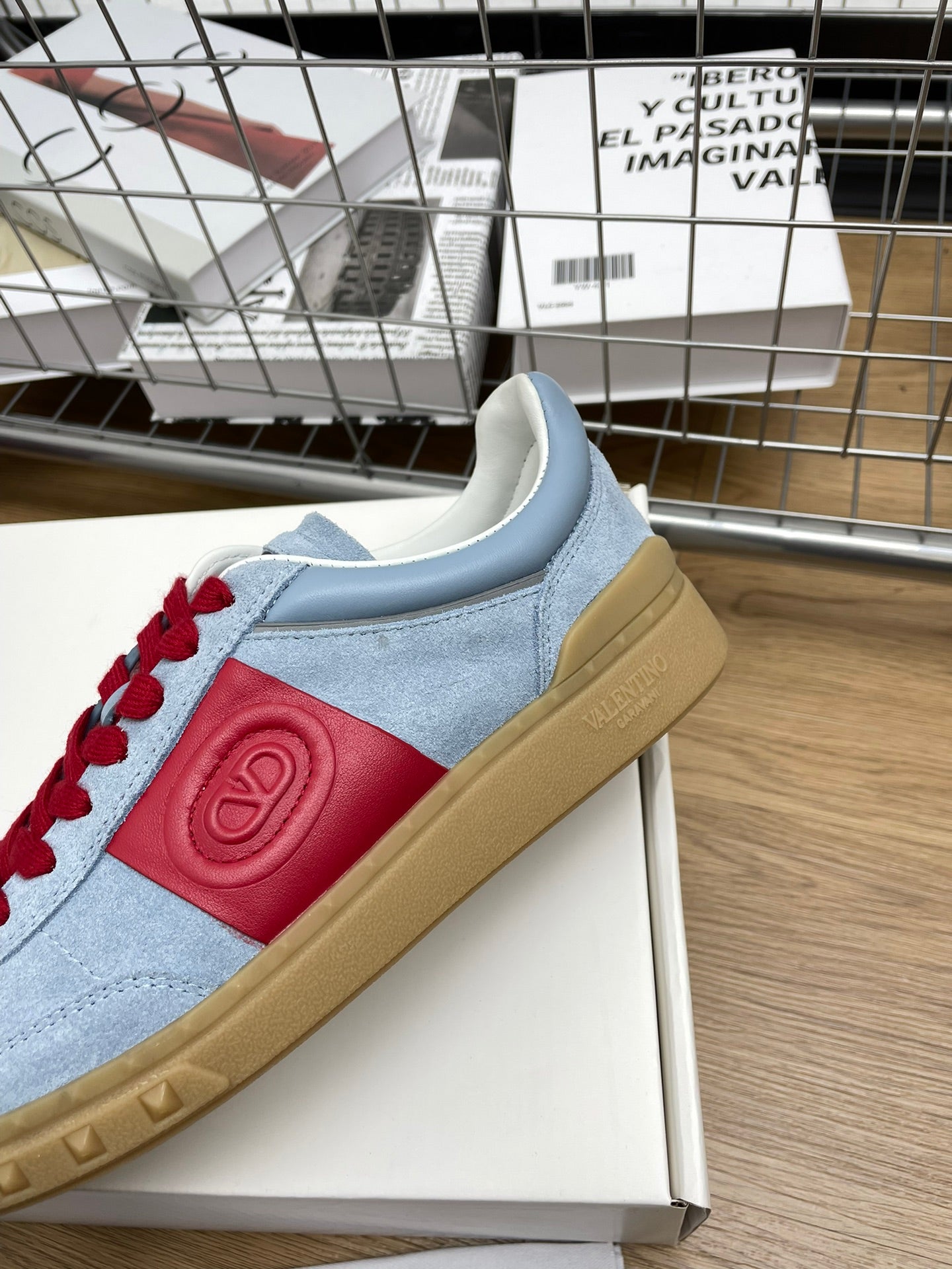 Upvillage Trainer 30mm In Blue Grey Mix Red Suede With Laminated Calfskin 990149