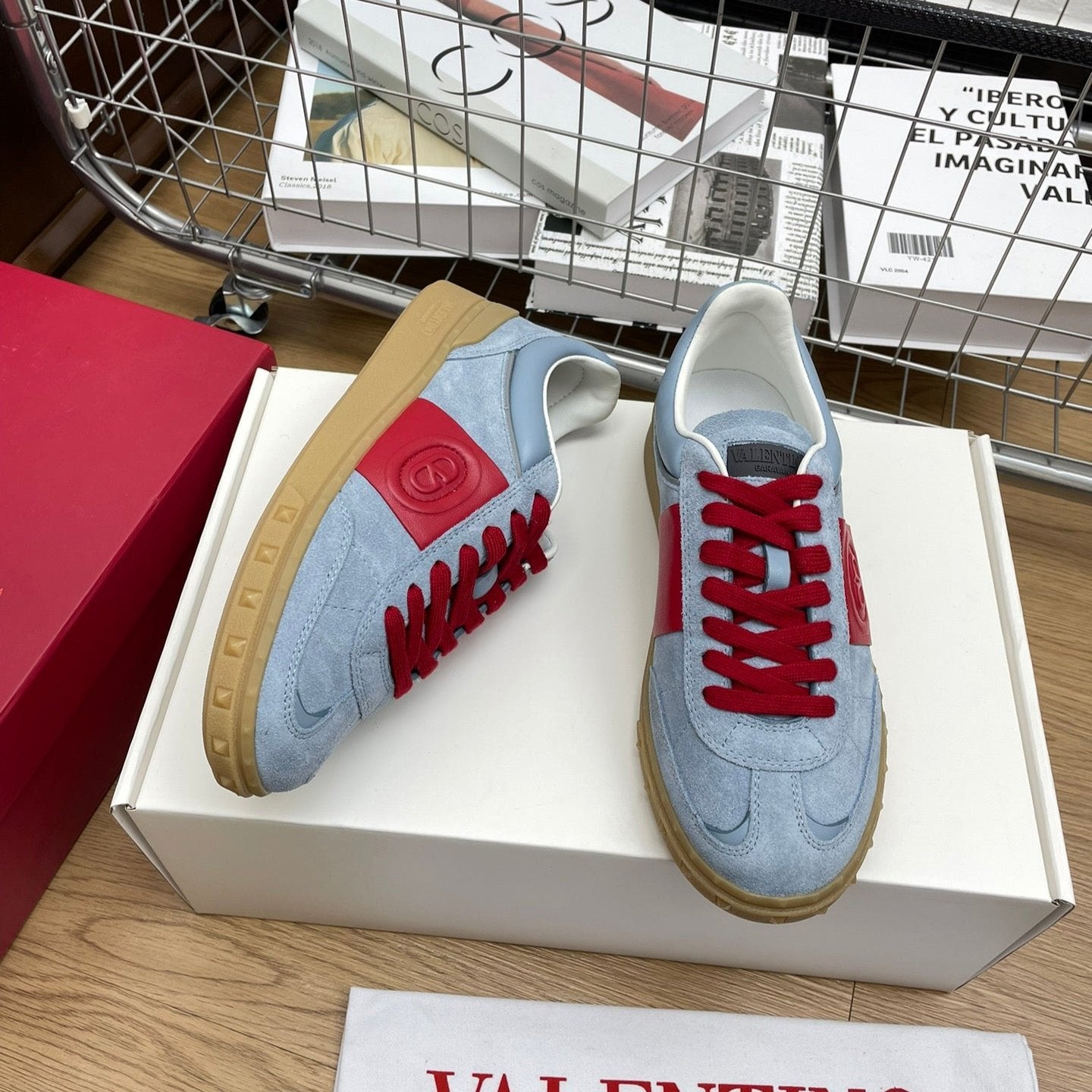 Upvillage Trainer 30mm In Blue Grey Mix Red Suede With Laminated Calfskin 990149