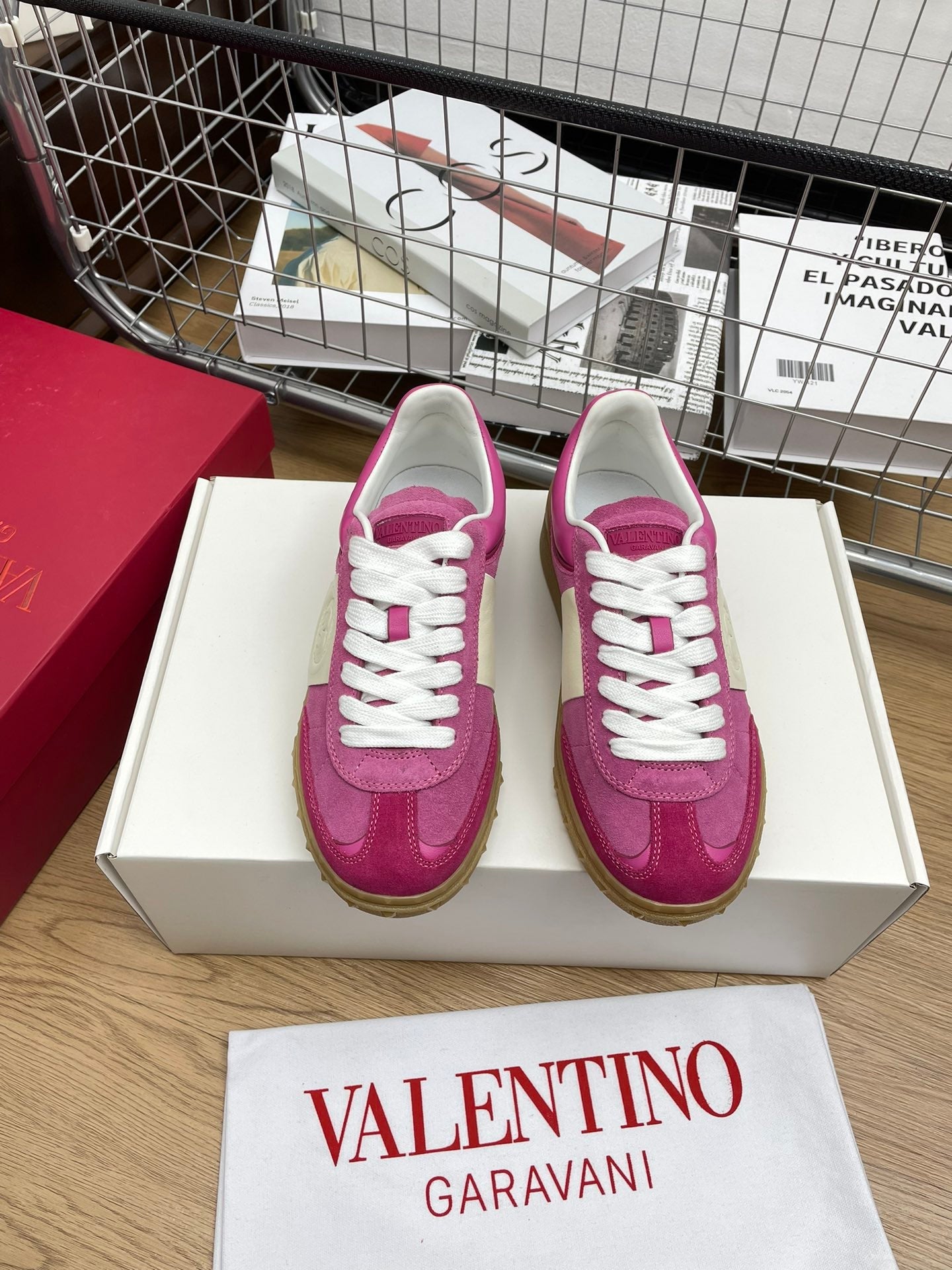 Upvillage Trainer 30mm In Magenta Mix Dark Pink Suede With Laminated Calfskin 990151