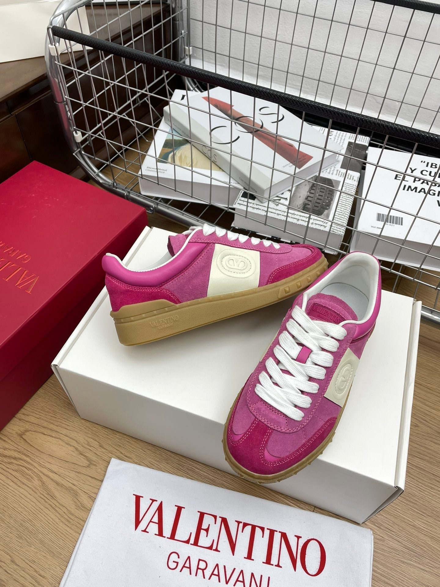 Upvillage Trainer 30mm In Magenta Mix Dark Pink Suede With Laminated Calfskin 990151