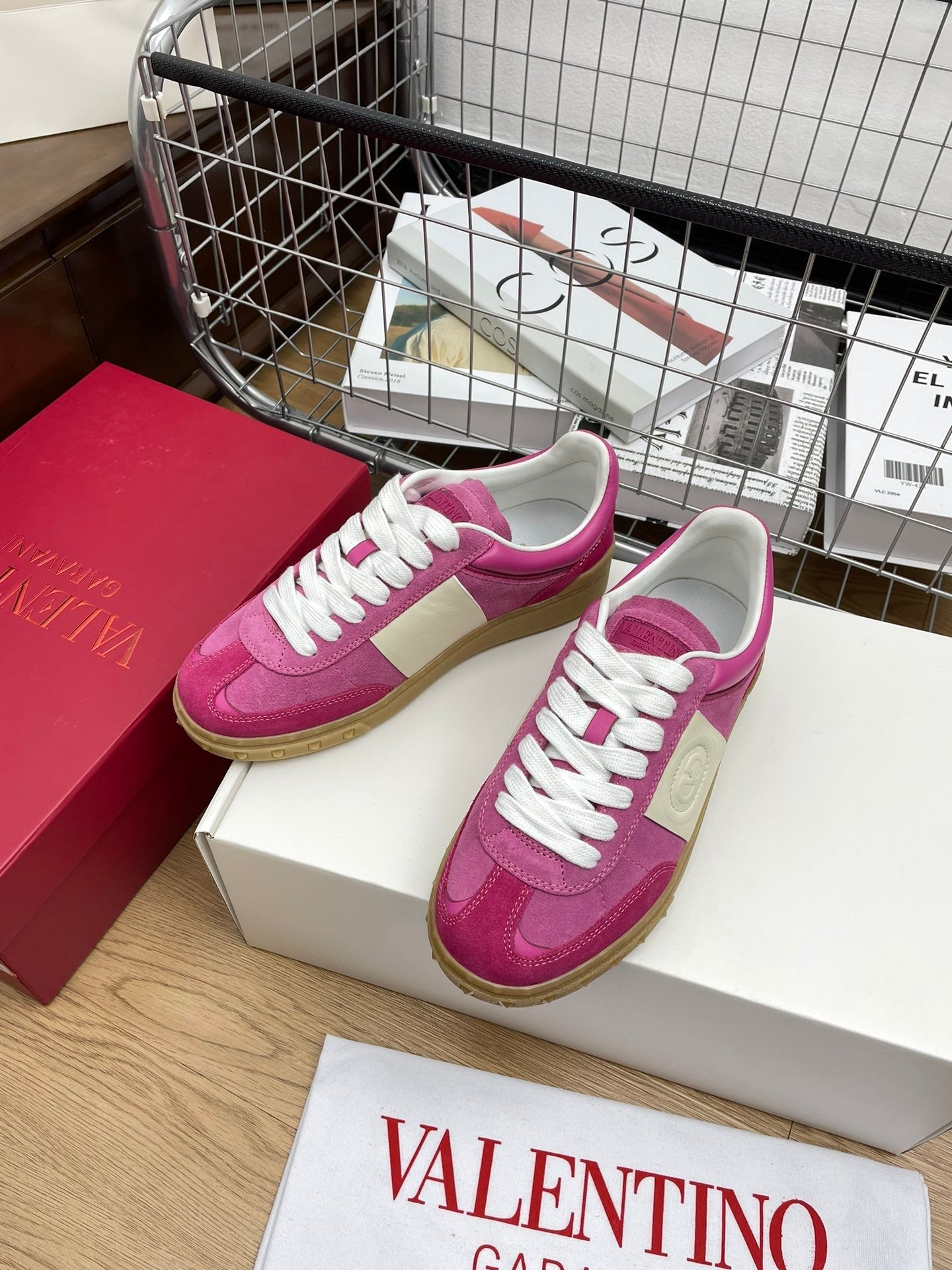 Upvillage Trainer 30mm In Magenta Mix Dark Pink Suede With Laminated Calfskin 990151