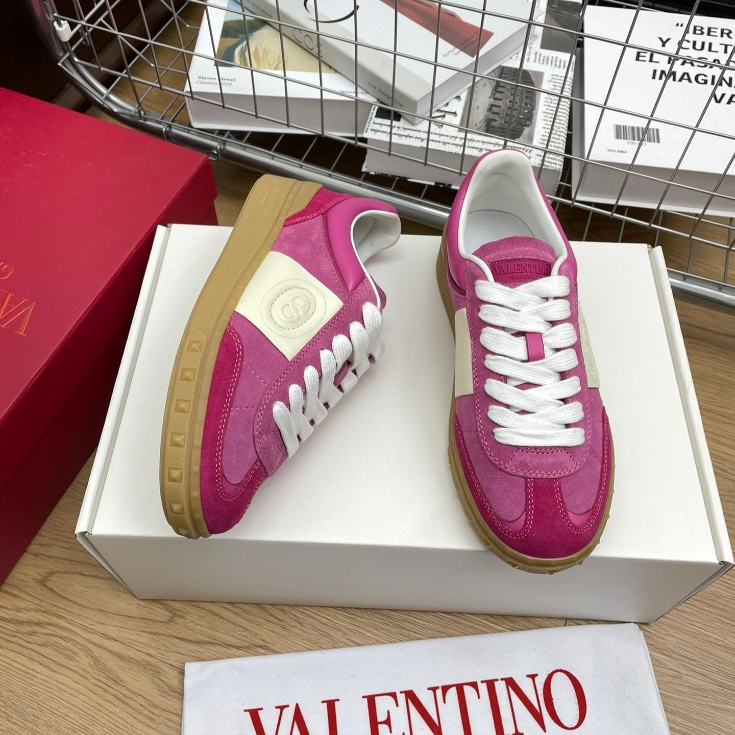 Upvillage Trainer 30mm In Magenta Mix Dark Pink Suede With Laminated Calfskin 990151