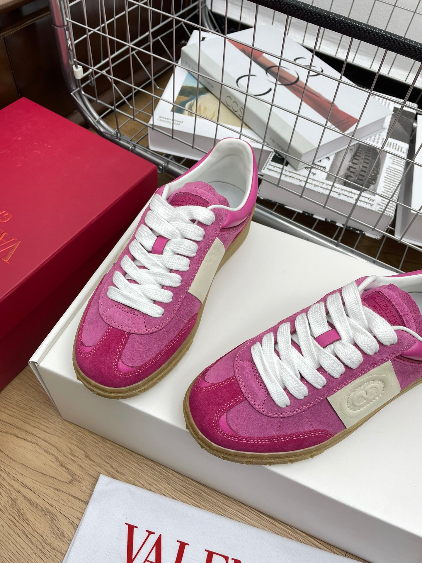 Upvillage Trainer 30mm In Magenta Mix Dark Pink Suede With Laminated Calfskin 990151