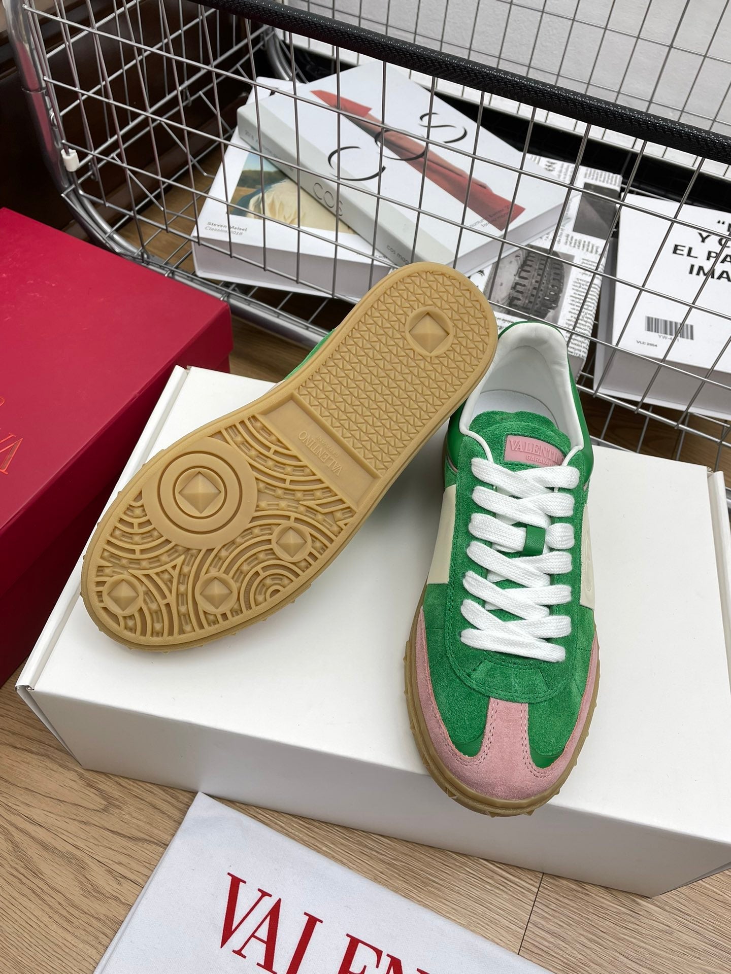 Upvillage Trainer 30mm In Green Mix Light Lotus Pink Suede With Laminated Calfskin 990153