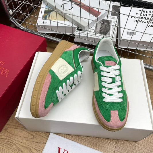 Upvillage Trainer 30mm In Green Mix Light Lotus Pink Suede With Laminated Calfskin 990153