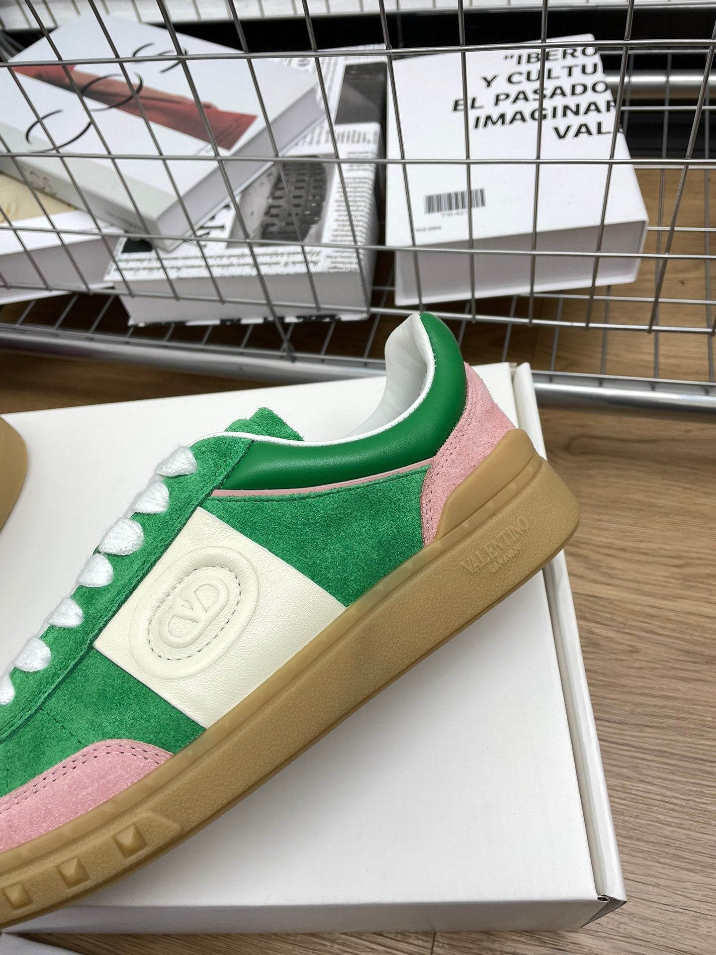 Upvillage Trainer 30mm In Green Mix Light Lotus Pink Suede With Laminated Calfskin 990153