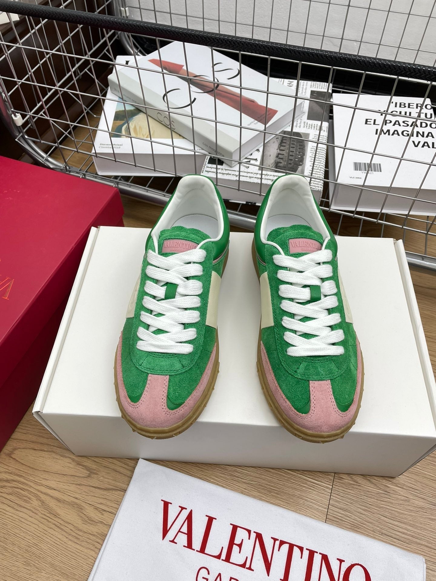 Upvillage Trainer 30mm In Green Mix Light Lotus Pink Suede With Laminated Calfskin 990153