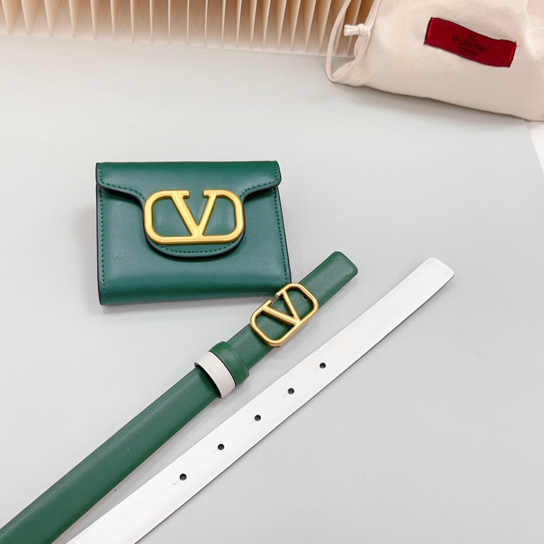 valenti belt 20mm mini pouch dark green calfskin gold buckle