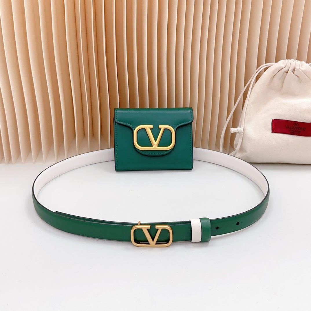 valenti belt 20mm mini pouch dark green calfskin gold buckle