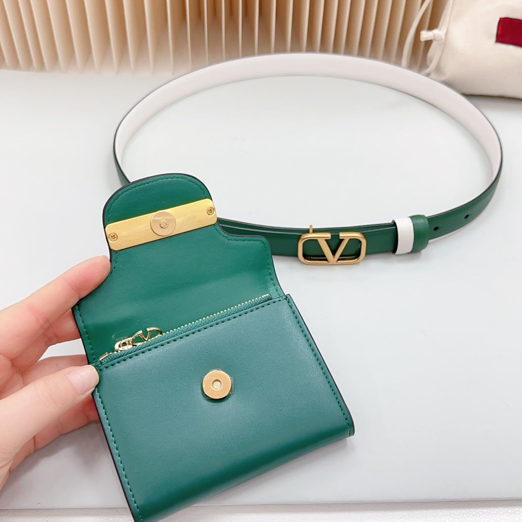 valenti belt 20mm mini pouch dark green calfskin gold buckle