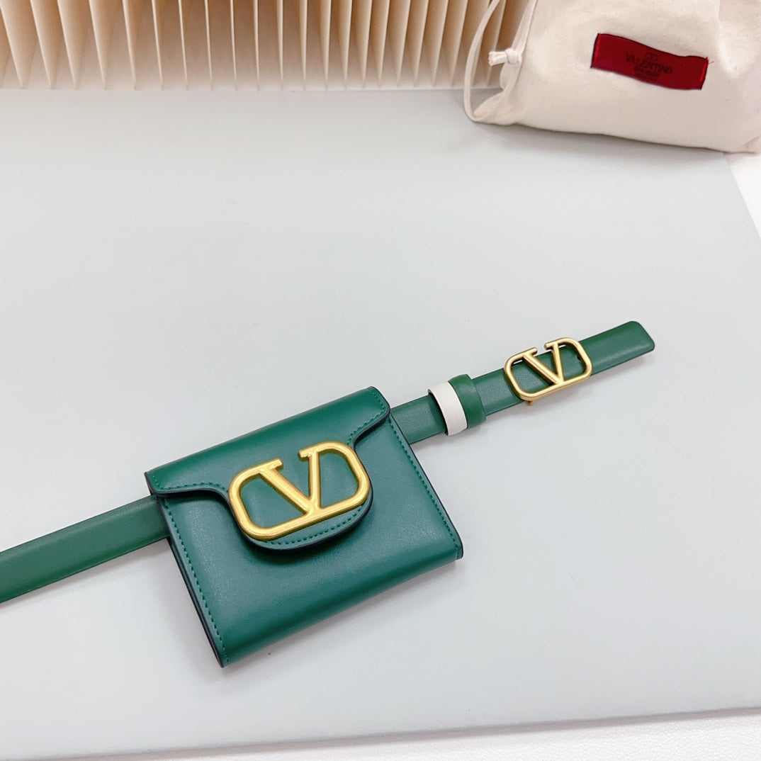 valenti belt 20mm mini pouch dark green calfskin gold buckle