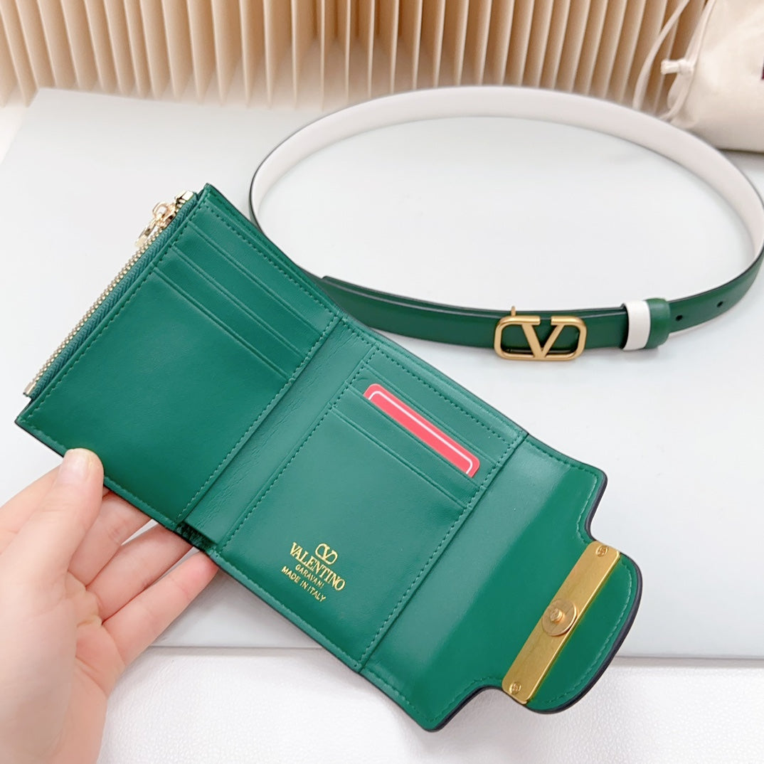 valenti belt 20mm mini pouch dark green calfskin gold buckle