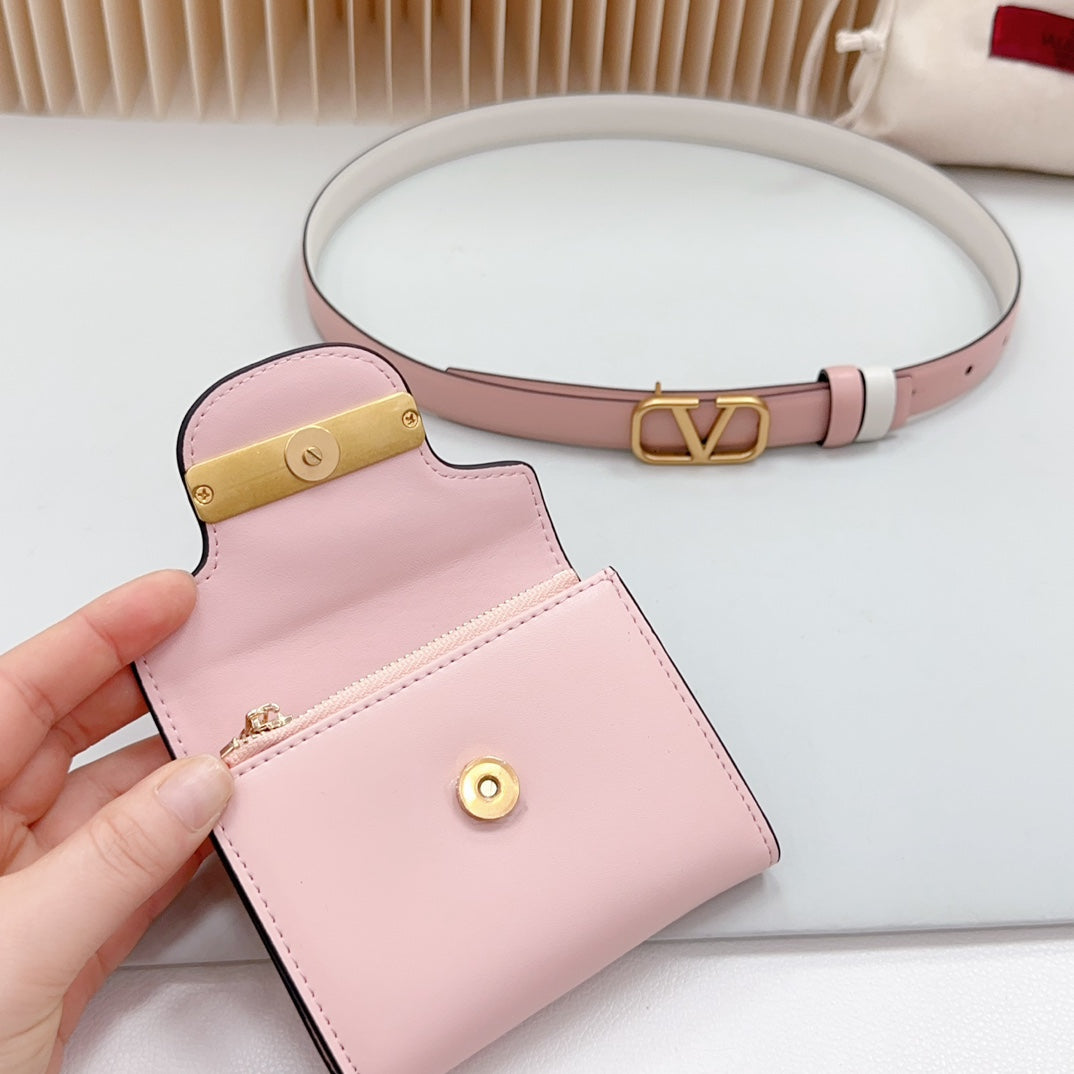 valenti belt 20mm mini pouch pink calfskin gold buckle