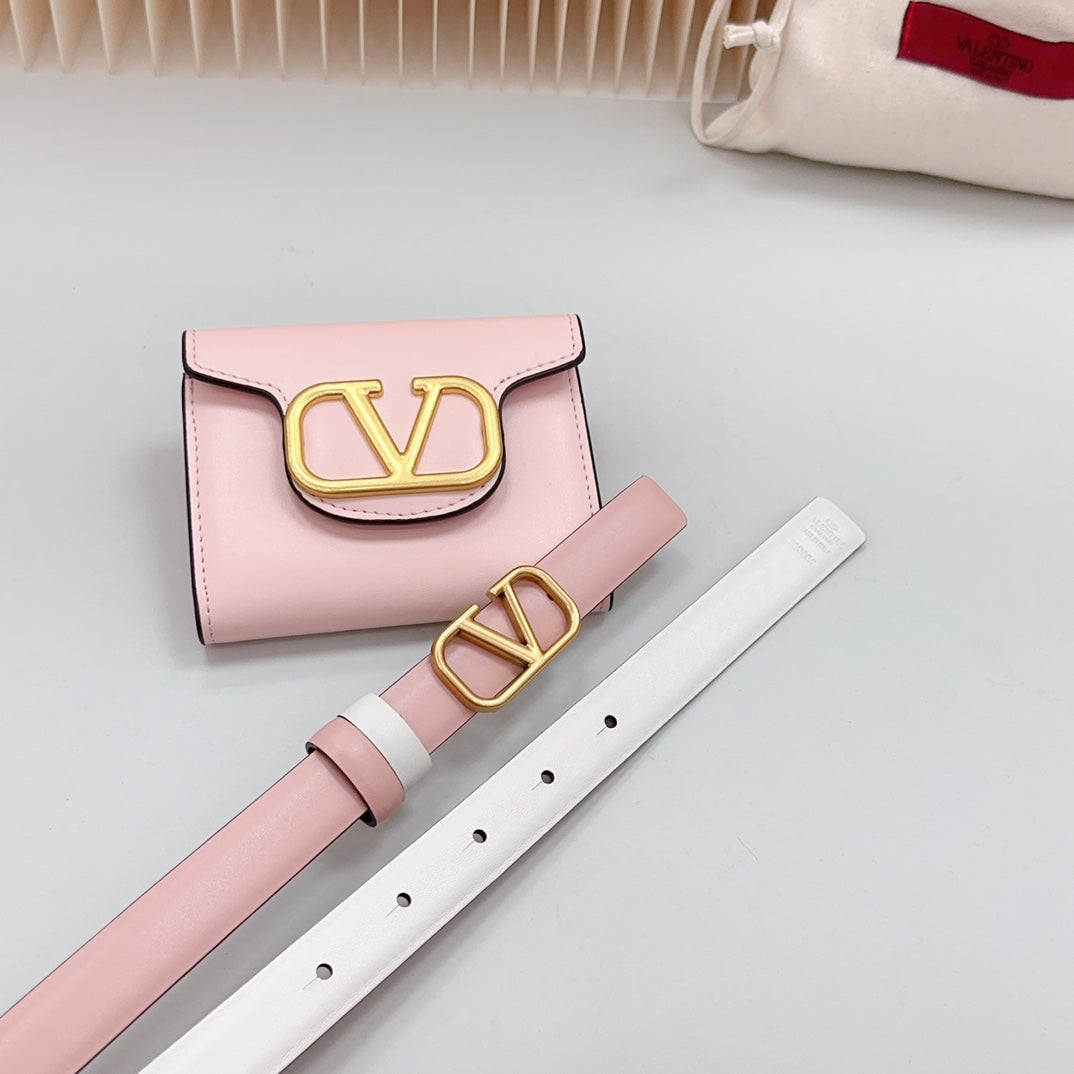 valenti belt 20mm mini pouch pink calfskin gold buckle