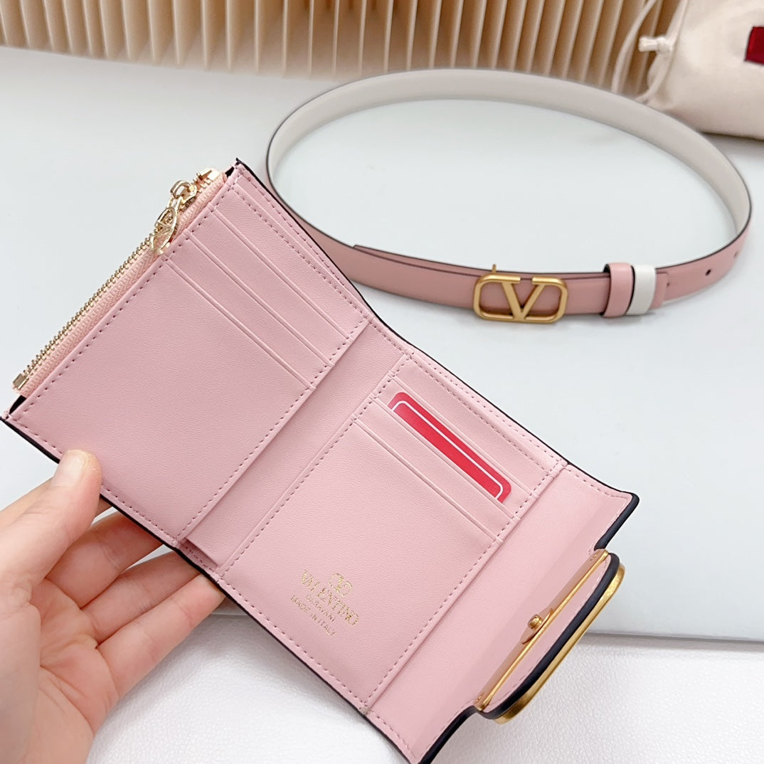 valenti belt 20mm mini pouch pink calfskin gold buckle