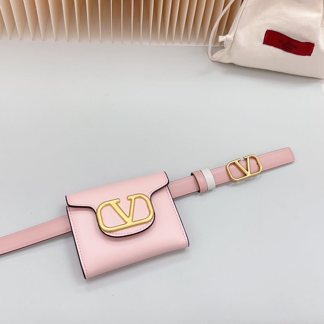 valenti belt 20mm mini pouch pink calfskin gold buckle