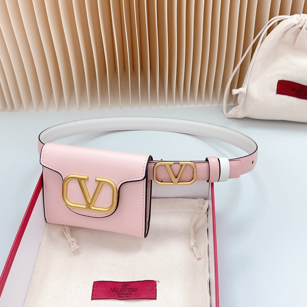 valenti belt 20mm mini pouch pink calfskin gold buckle