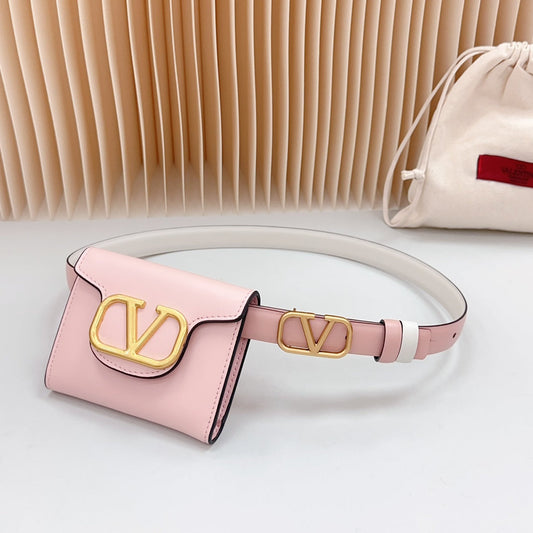 valenti belt 20mm mini pouch pink calfskin gold buckle