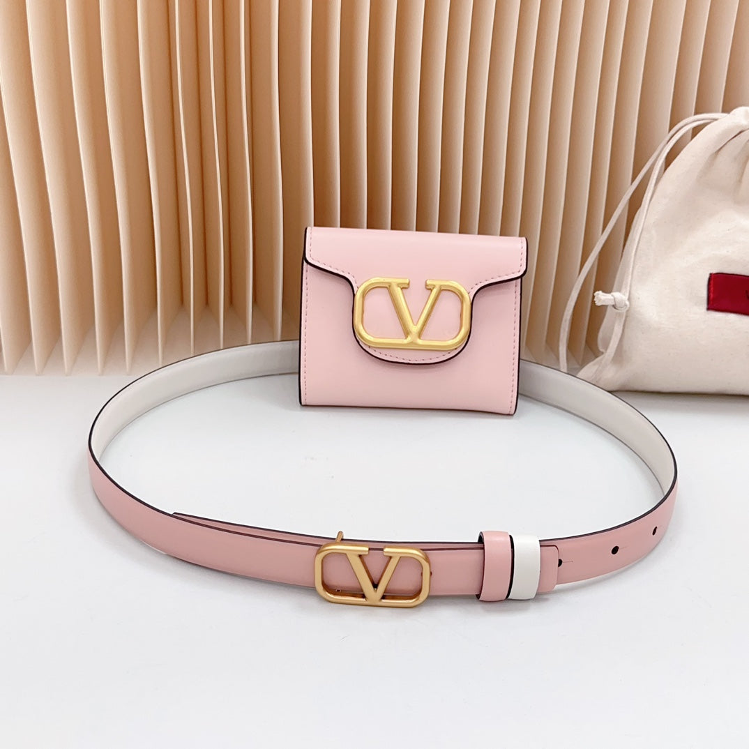 valenti belt 20mm mini pouch pink calfskin gold buckle