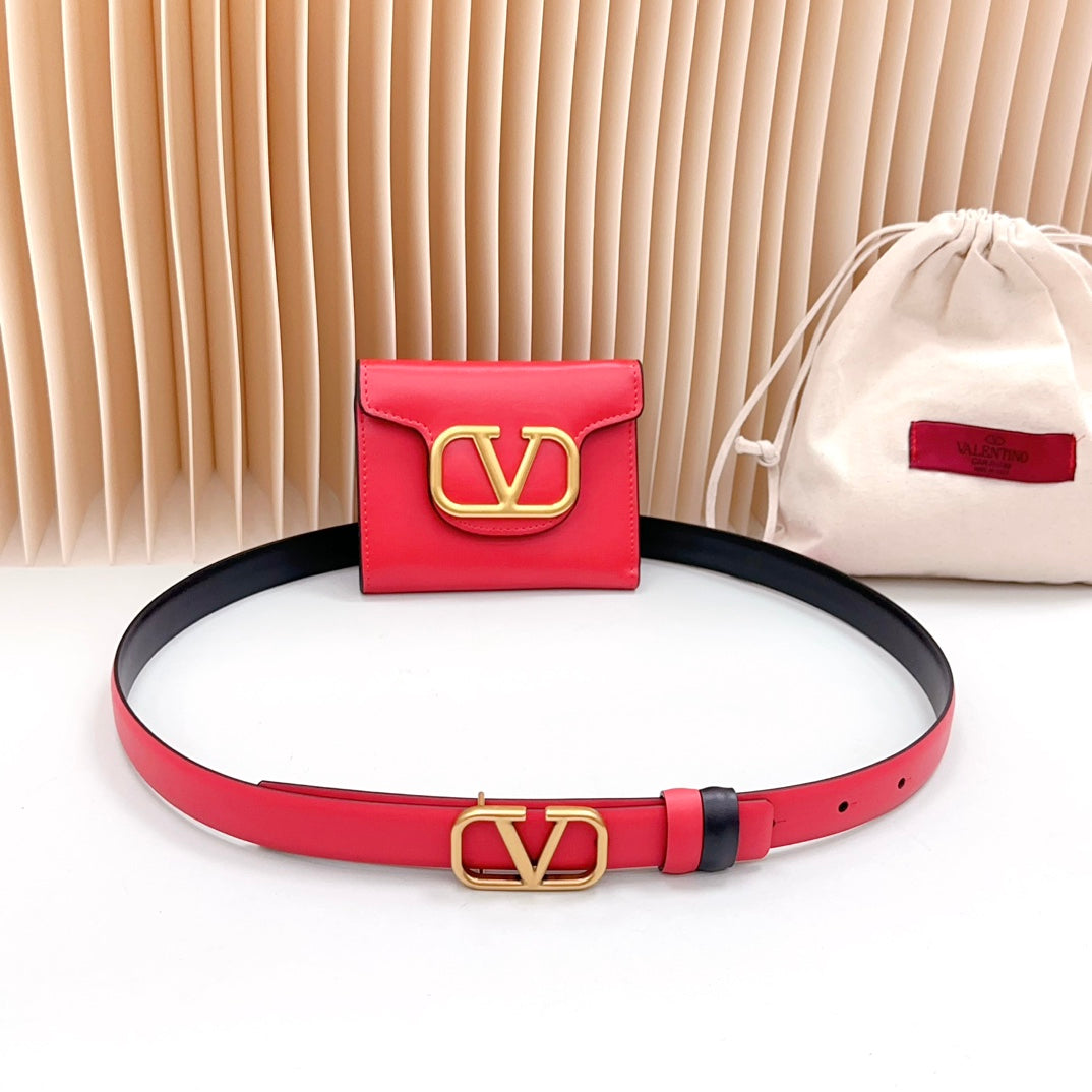 valenti belt 20mm mini pouch red calfskin gold buckle