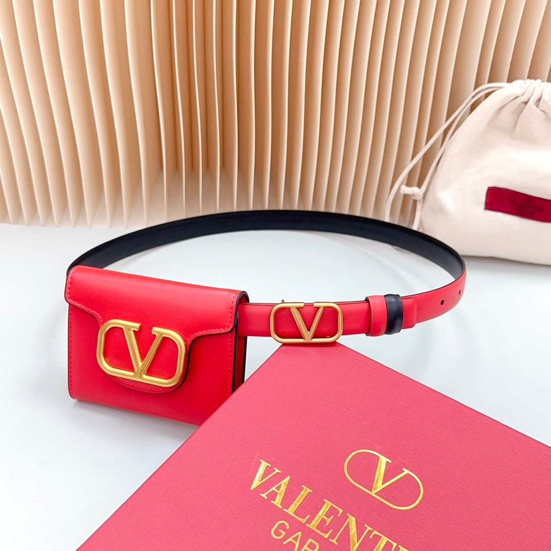 valenti belt 20mm mini pouch red calfskin gold buckle