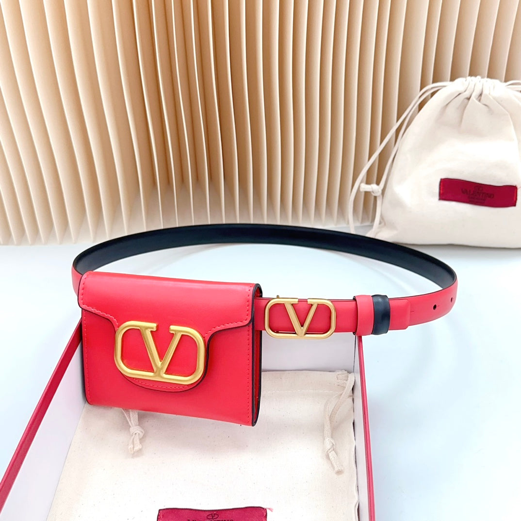 valenti belt 20mm mini pouch red calfskin gold buckle