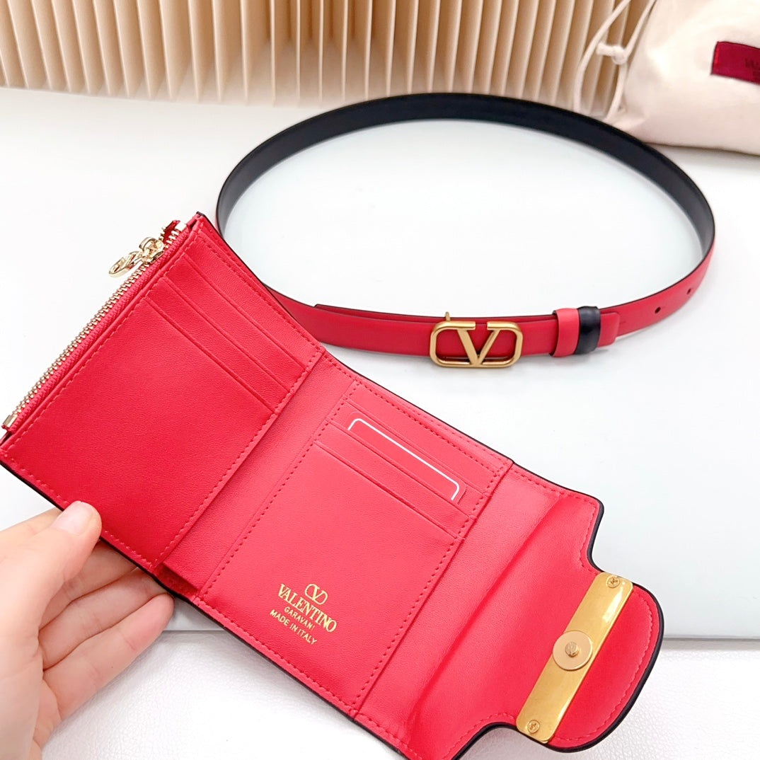 valenti belt 20mm mini pouch red calfskin gold buckle