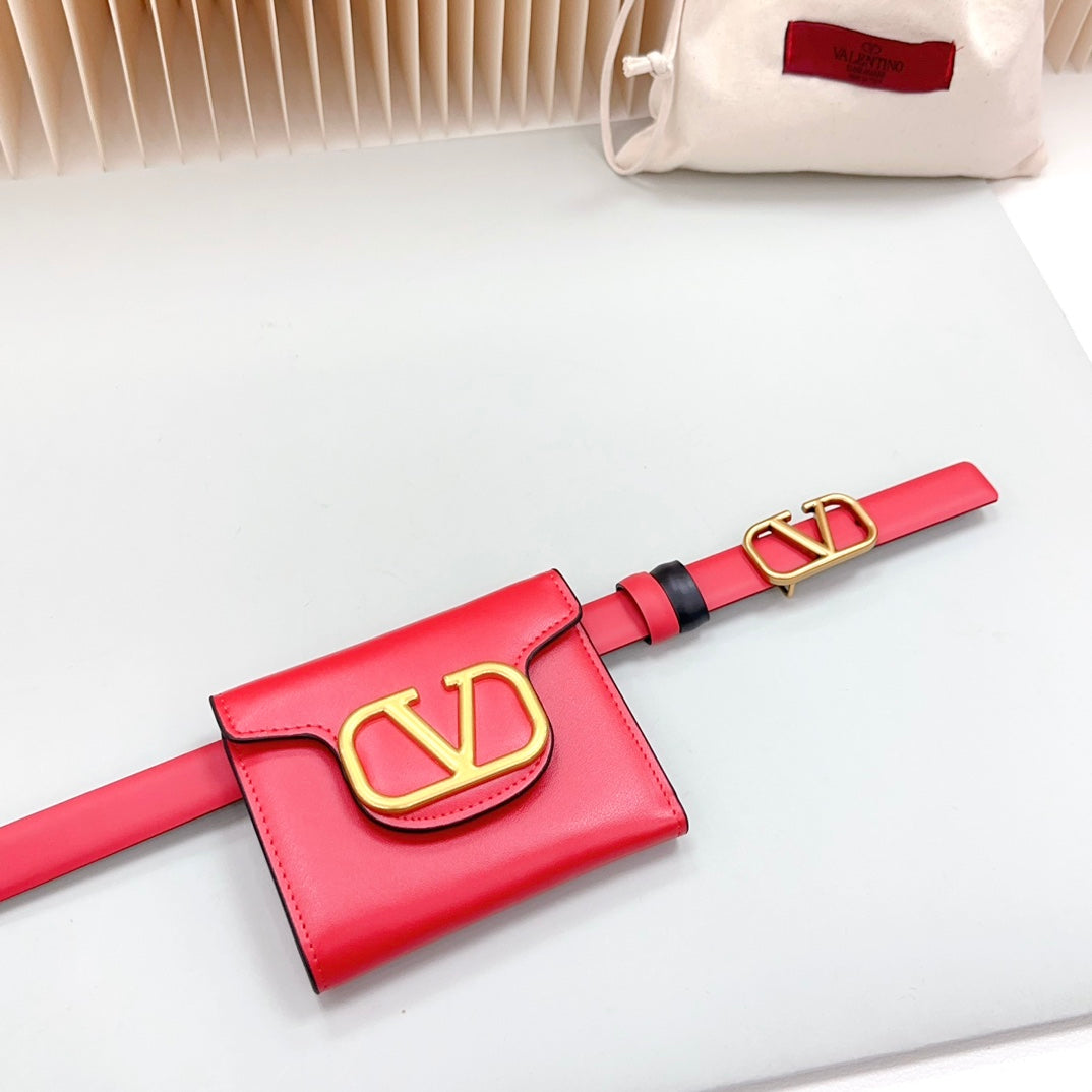 valenti belt 20mm mini pouch red calfskin gold buckle