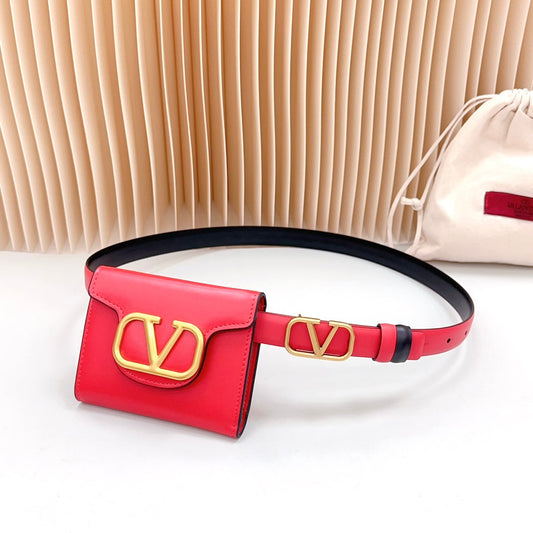 valenti belt 20mm mini pouch red calfskin gold buckle