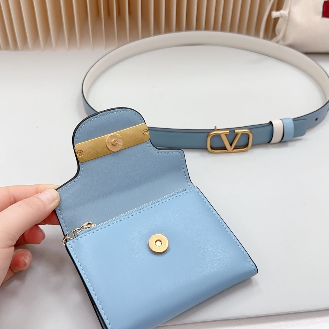 valenti belt 20mm mini pouch cloud blue calfskin gold buckle