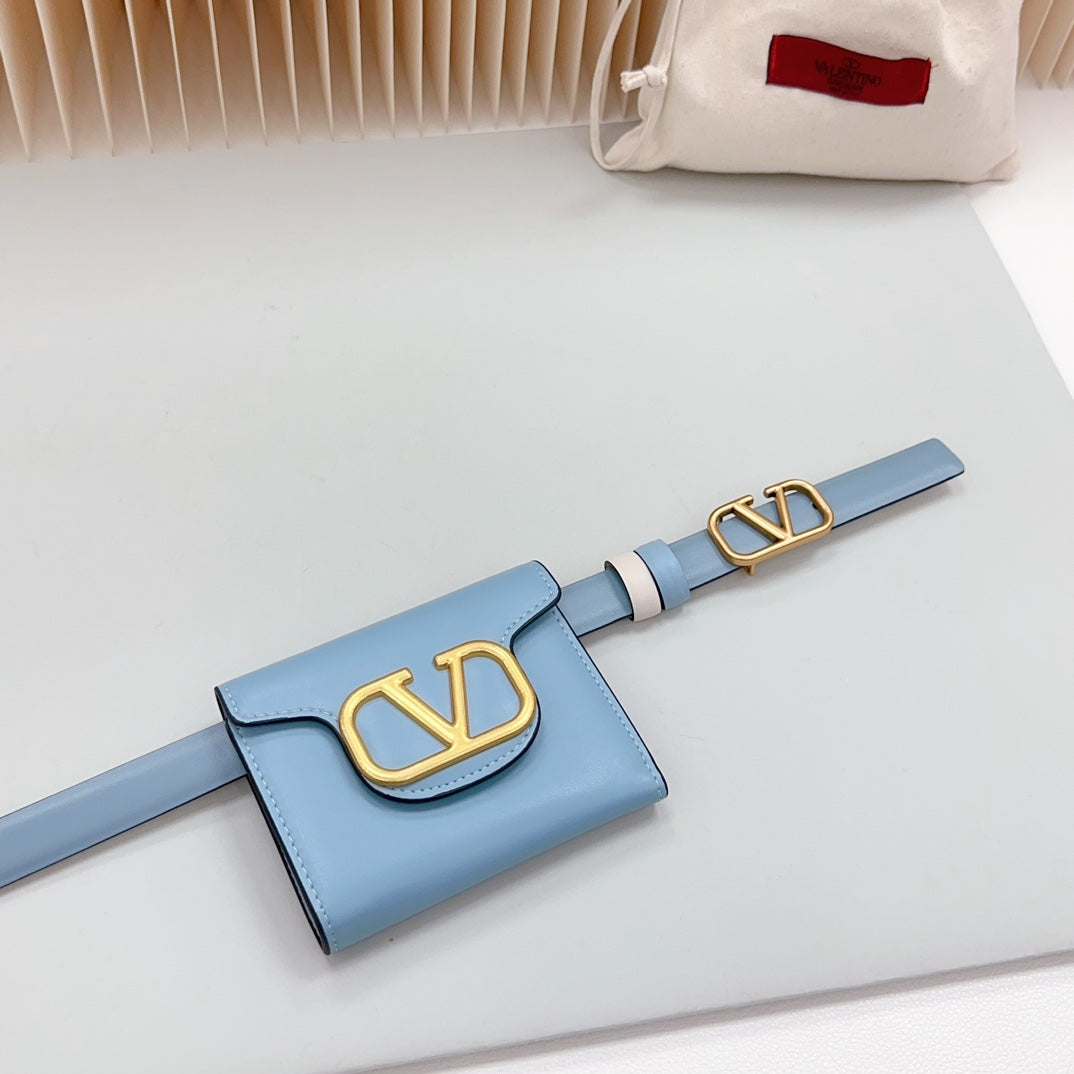 valenti belt 20mm mini pouch cloud blue calfskin gold buckle