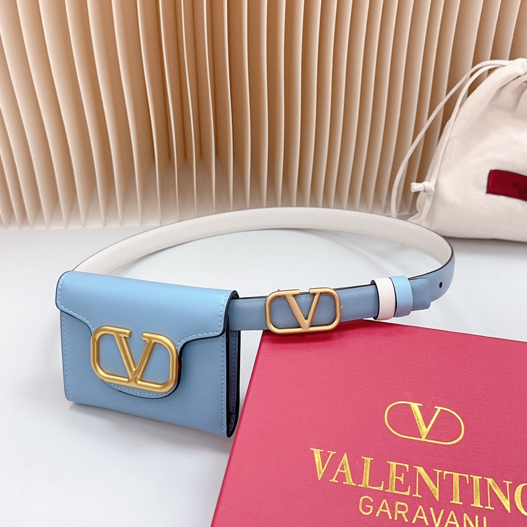 valenti belt 20mm mini pouch cloud blue calfskin gold buckle