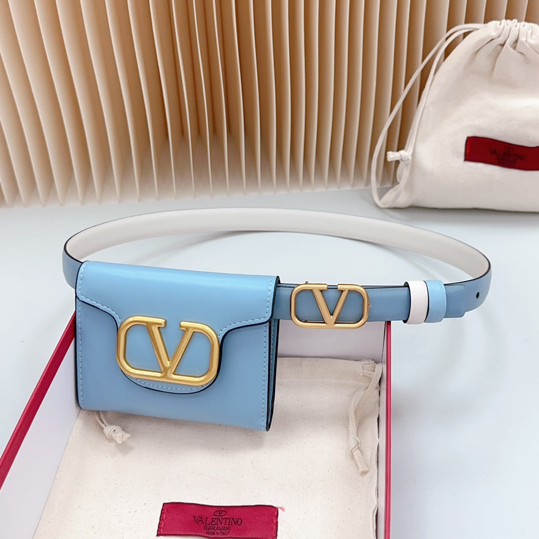 valenti belt 20mm mini pouch cloud blue calfskin gold buckle