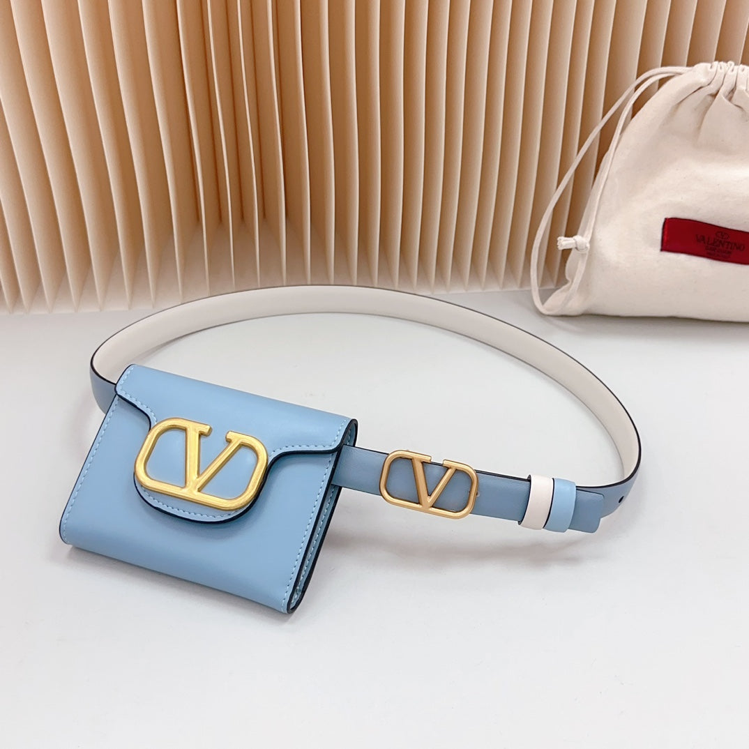 valenti belt 20mm mini pouch cloud blue calfskin gold buckle