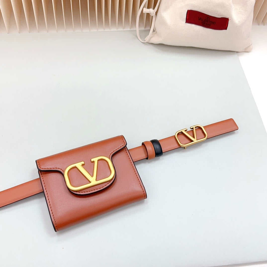 valenti belt 20mm mini pouch brown calfskin gold buckle